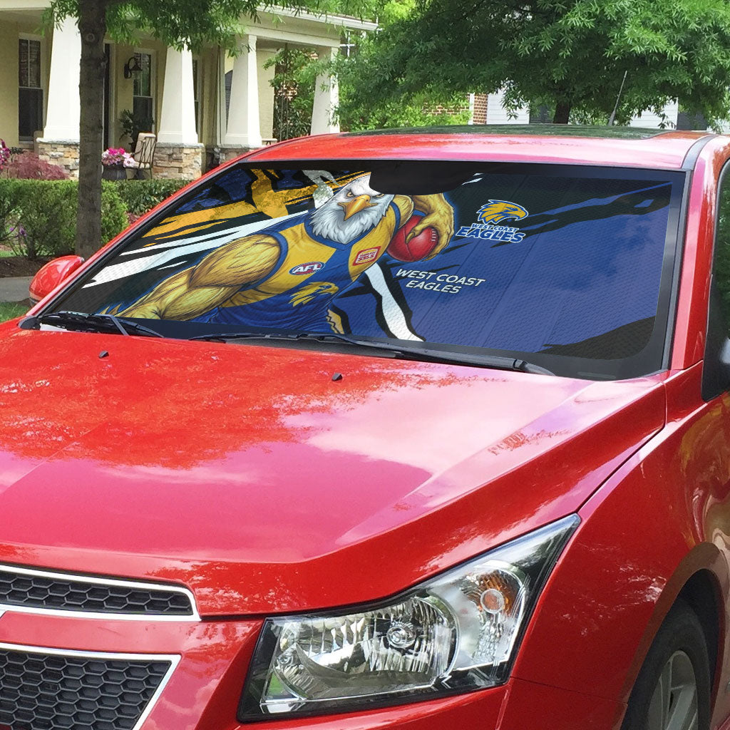 West Coast Eagles Auto Sun Shade Eagles Muscular Mascot Graphic - Abstract Paint Splatter Art