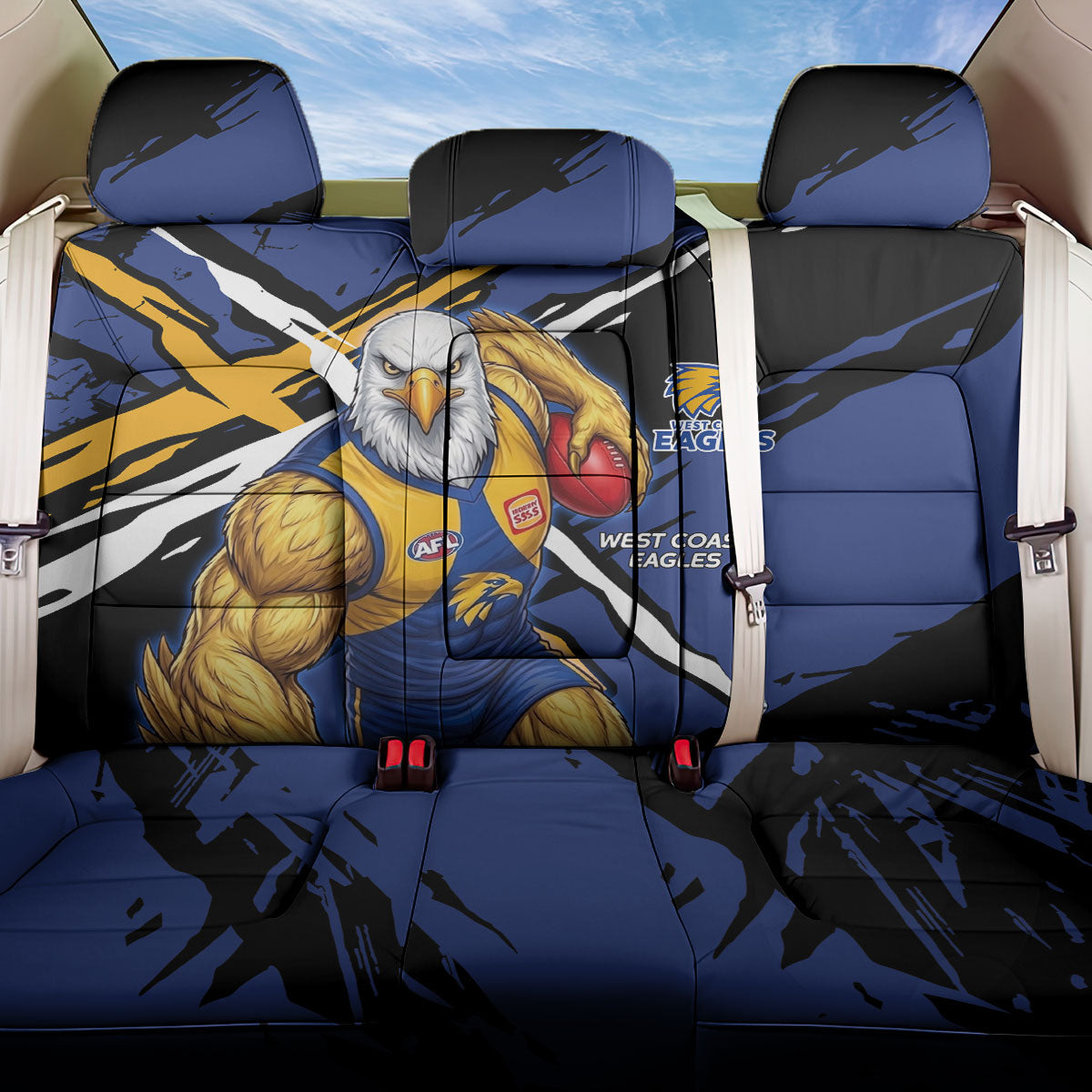 West Coast Eagles Back Car Seat Cover Eagles Muscular Mascot Graphic - Abstract Paint Splatter Art
