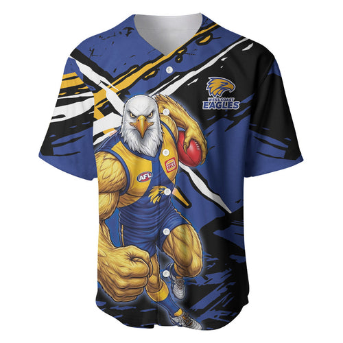 West Coast Eagles Baseball Jersey Eagles Muscular Mascot Graphic - Abstract Paint Splatter Art