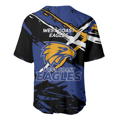 West Coast Eagles Baseball Jersey Eagles Muscular Mascot Graphic - Abstract Paint Splatter Art