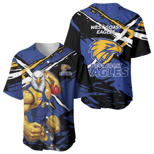 West Coast Eagles Baseball Jersey Eagles Muscular Mascot Graphic - Abstract Paint Splatter Art
