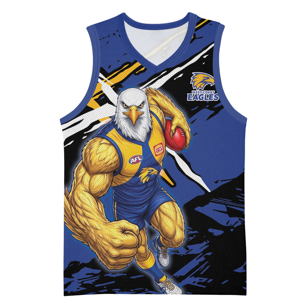 West Coast Eagles Basketball Jersey Eagles Muscular Mascot Graphic - Abstract Paint Splatter Art