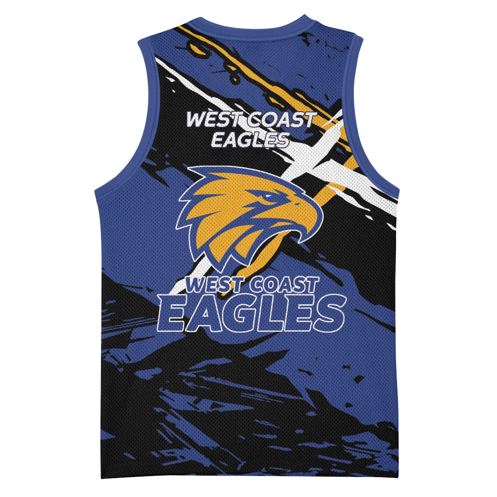 West Coast Eagles Basketball Jersey Eagles Muscular Mascot Graphic - Abstract Paint Splatter Art