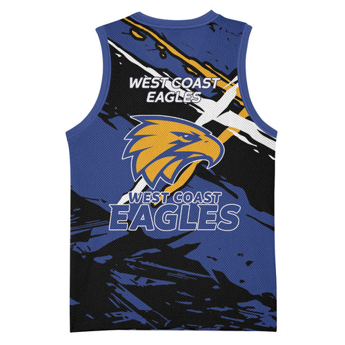 West Coast Eagles Basketball Jersey Eagles Muscular Mascot Graphic - Abstract Paint Splatter Art