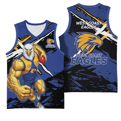 West Coast Eagles Basketball Jersey Eagles Muscular Mascot Graphic - Abstract Paint Splatter Art