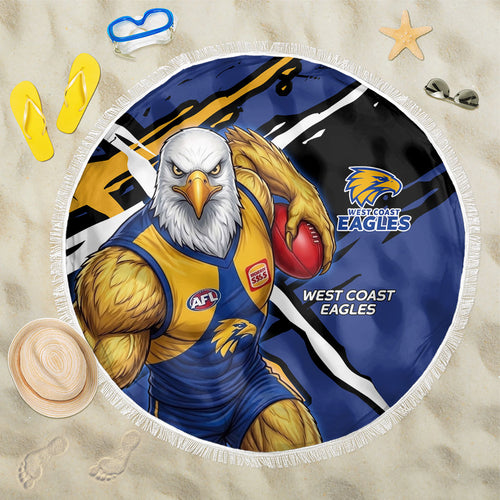 West Coast Eagles Beach Blanket Eagles Muscular Mascot Graphic - Abstract Paint Splatter Art