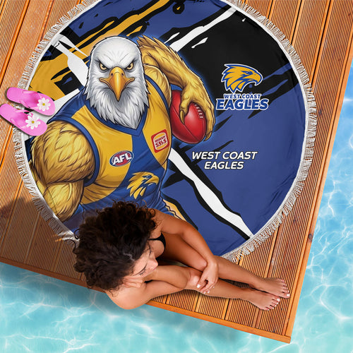 West Coast Eagles Beach Blanket Eagles Muscular Mascot Graphic - Abstract Paint Splatter Art