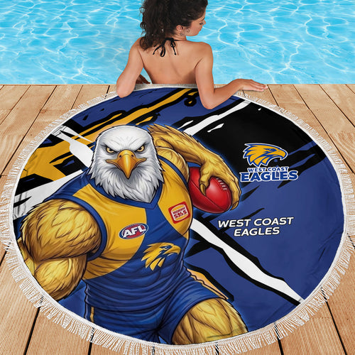 West Coast Eagles Beach Blanket Eagles Muscular Mascot Graphic - Abstract Paint Splatter Art
