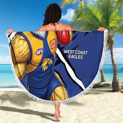 West Coast Eagles Beach Blanket Eagles Muscular Mascot Graphic - Abstract Paint Splatter Art