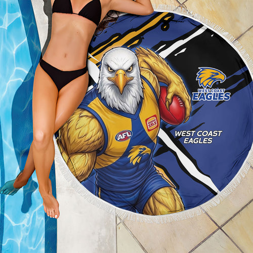 West Coast Eagles Beach Blanket Eagles Muscular Mascot Graphic - Abstract Paint Splatter Art