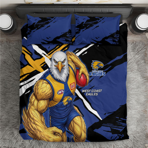 West Coast Eagles Bedding Set Eagles Muscular Mascot Graphic - Abstract Paint Splatter Art