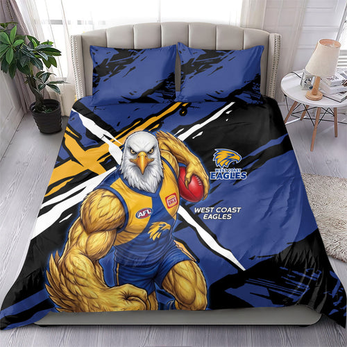 West Coast Eagles Bedding Set Eagles Muscular Mascot Graphic - Abstract Paint Splatter Art