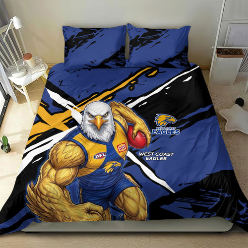 West Coast Eagles Bedding Set Eagles Muscular Mascot Graphic - Abstract Paint Splatter Art