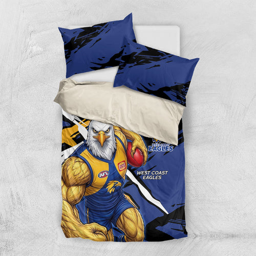 West Coast Eagles Bedding Set Eagles Muscular Mascot Graphic - Abstract Paint Splatter Art