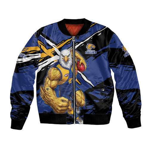 West Coast Eagles Bomber Jacket Eagles Muscular Mascot Graphic - Abstract Paint Splatter Art