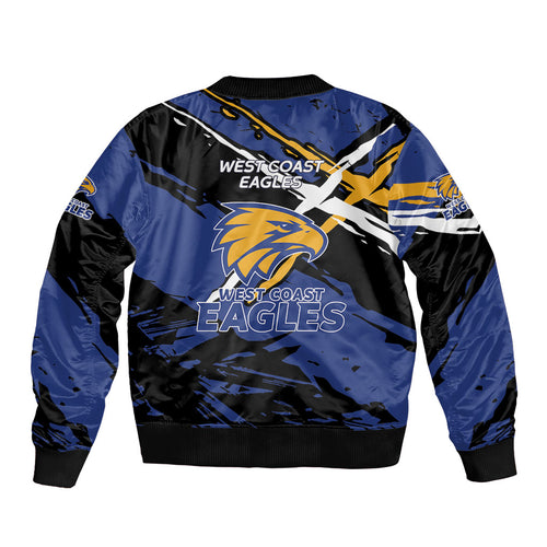 West Coast Eagles Bomber Jacket Eagles Muscular Mascot Graphic - Abstract Paint Splatter Art