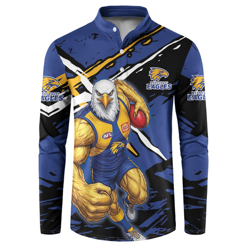West Coast Eagles Button Sweatshirt Eagles Muscular Mascot Graphic - Abstract Paint Splatter Art