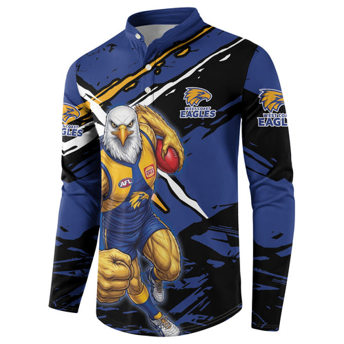 West Coast Eagles Button Sweatshirt Eagles Muscular Mascot Graphic - Abstract Paint Splatter Art