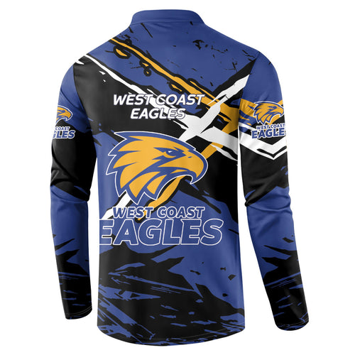 West Coast Eagles Button Sweatshirt Eagles Muscular Mascot Graphic - Abstract Paint Splatter Art