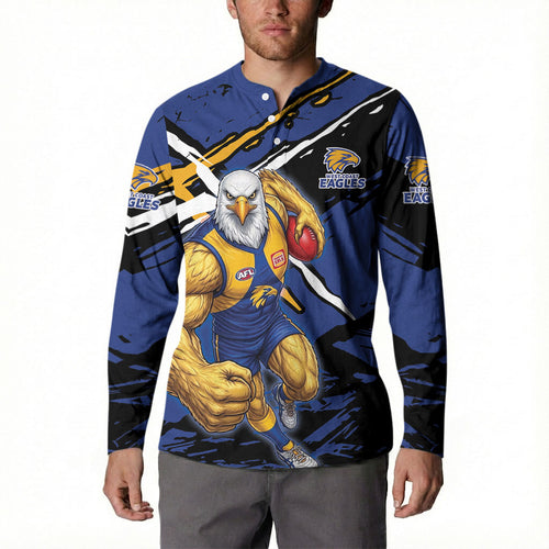 West Coast Eagles Button Sweatshirt Eagles Muscular Mascot Graphic - Abstract Paint Splatter Art
