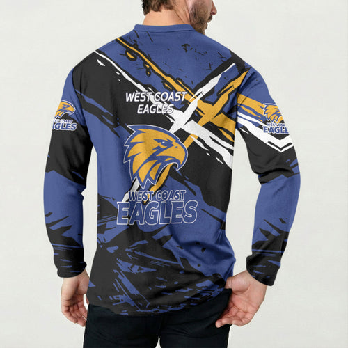 West Coast Eagles Button Sweatshirt Eagles Muscular Mascot Graphic - Abstract Paint Splatter Art