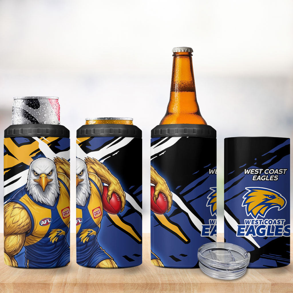 West Coast Eagles 4 in 1 Can Cooler Tumbler Eagles Muscular Mascot Graphic - Abstract Paint Splatter Art