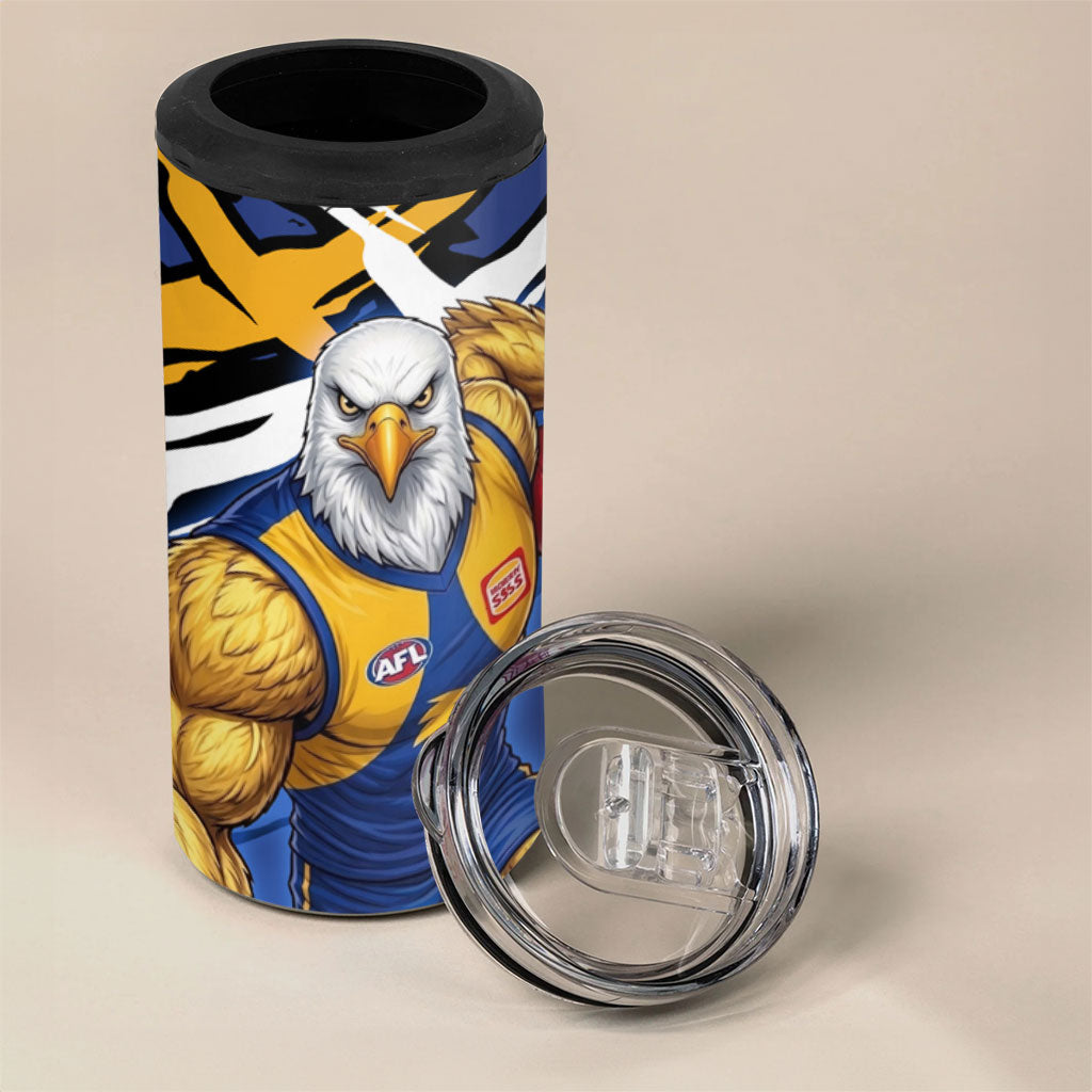 West Coast Eagles 4 in 1 Can Cooler Tumbler Eagles Muscular Mascot Graphic - Abstract Paint Splatter Art