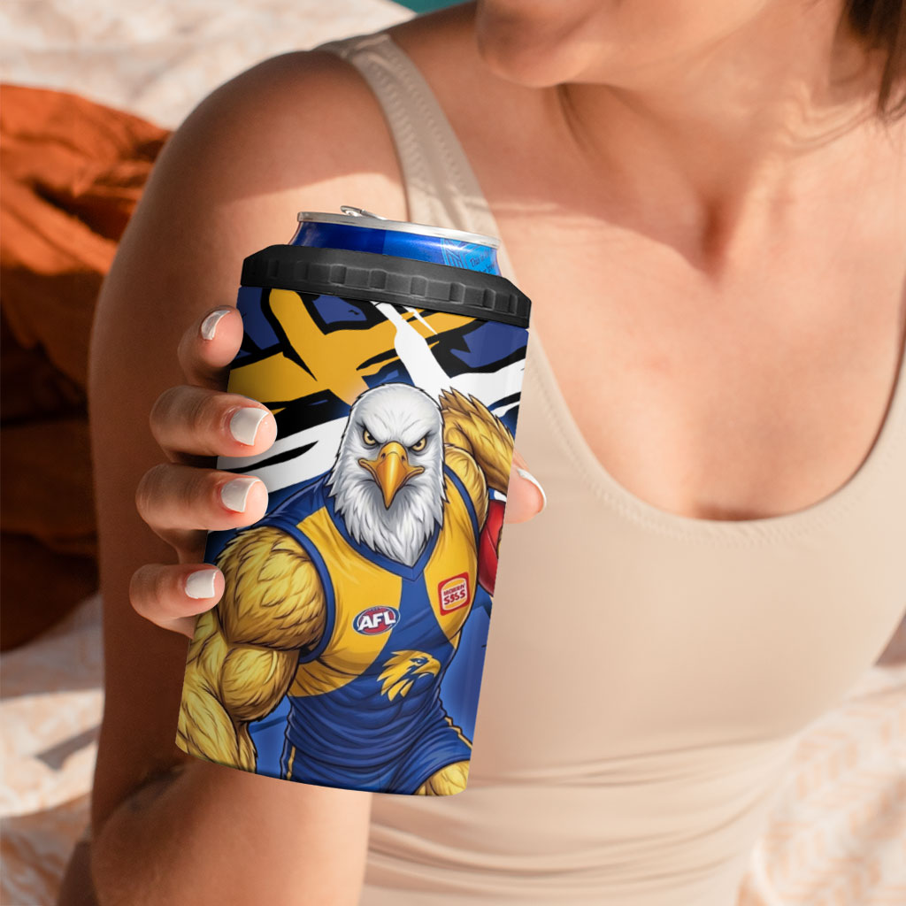 West Coast Eagles 4 in 1 Can Cooler Tumbler Eagles Muscular Mascot Graphic - Abstract Paint Splatter Art