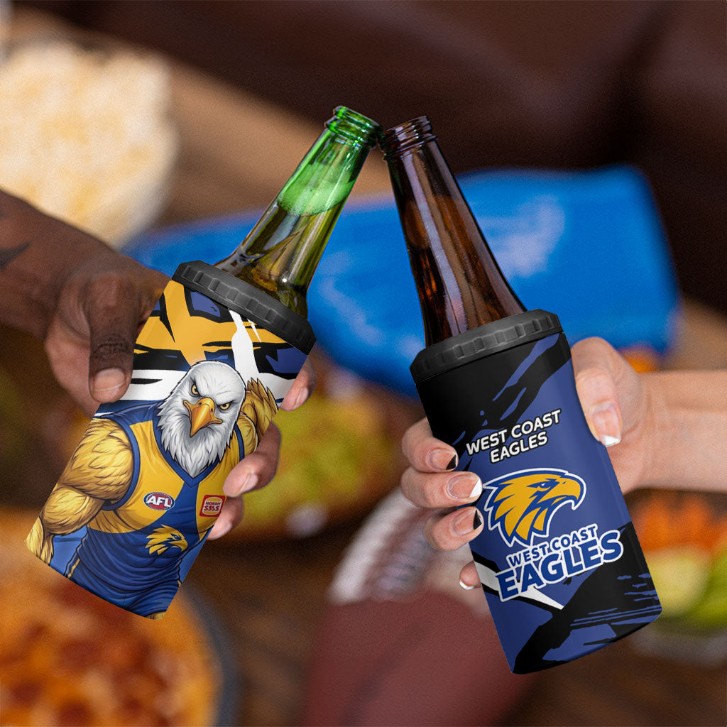 West Coast Eagles 4 in 1 Can Cooler Tumbler Eagles Muscular Mascot Graphic - Abstract Paint Splatter Art
