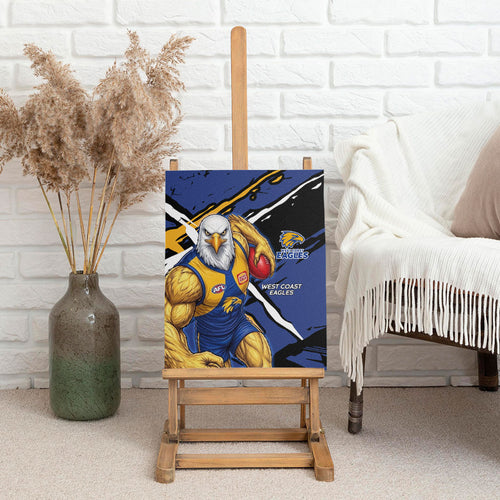 West Coast Eagles Canvas Wall Art Eagles Muscular Mascot Graphic - Abstract Paint Splatter Art