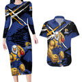West Coast Eagles Couples Matching Long Sleeve Bodycon Dress and Hawaiian Shirt Eagles Muscular Mascot Graphic - Abstract Paint Splatter Art