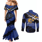 West Coast Eagles Couples Matching Mermaid Dress and Long Sleeve Button Shirt Eagles Muscular Mascot Graphic - Abstract Paint Splatter Art