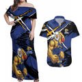 West Coast Eagles Couples Matching Off Shoulder Maxi Dress and Hawaiian Shirt Eagles Muscular Mascot Graphic - Abstract Paint Splatter Art