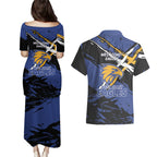 West Coast Eagles Couples Matching Puletasi and Hawaiian Shirt Eagles Muscular Mascot Graphic - Abstract Paint Splatter Art
