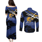 West Coast Eagles Couples Matching Puletasi and Long Sleeve Button Shirt Eagles Muscular Mascot Graphic - Abstract Paint Splatter Art