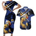 West Coast Eagles Couples Matching Short Sleeve Bodycon Dress and Hawaiian Shirt Eagles Muscular Mascot Graphic - Abstract Paint Splatter Art