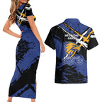 West Coast Eagles Couples Matching Short Sleeve Bodycon Dress and Hawaiian Shirt Eagles Muscular Mascot Graphic - Abstract Paint Splatter Art