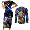 West Coast Eagles Couples Matching Short Sleeve Bodycon Dress and Long Sleeve Button Shirt Eagles Muscular Mascot Graphic - Abstract Paint Splatter Art