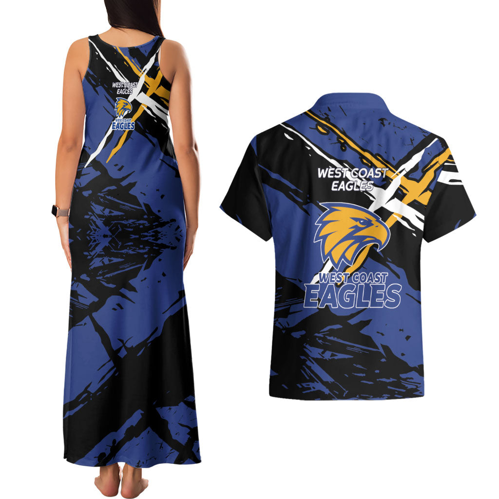West Coast Eagles Couples Matching Tank Maxi Dress and Hawaiian Shirt Eagles Muscular Mascot Graphic - Abstract Paint Splatter Art