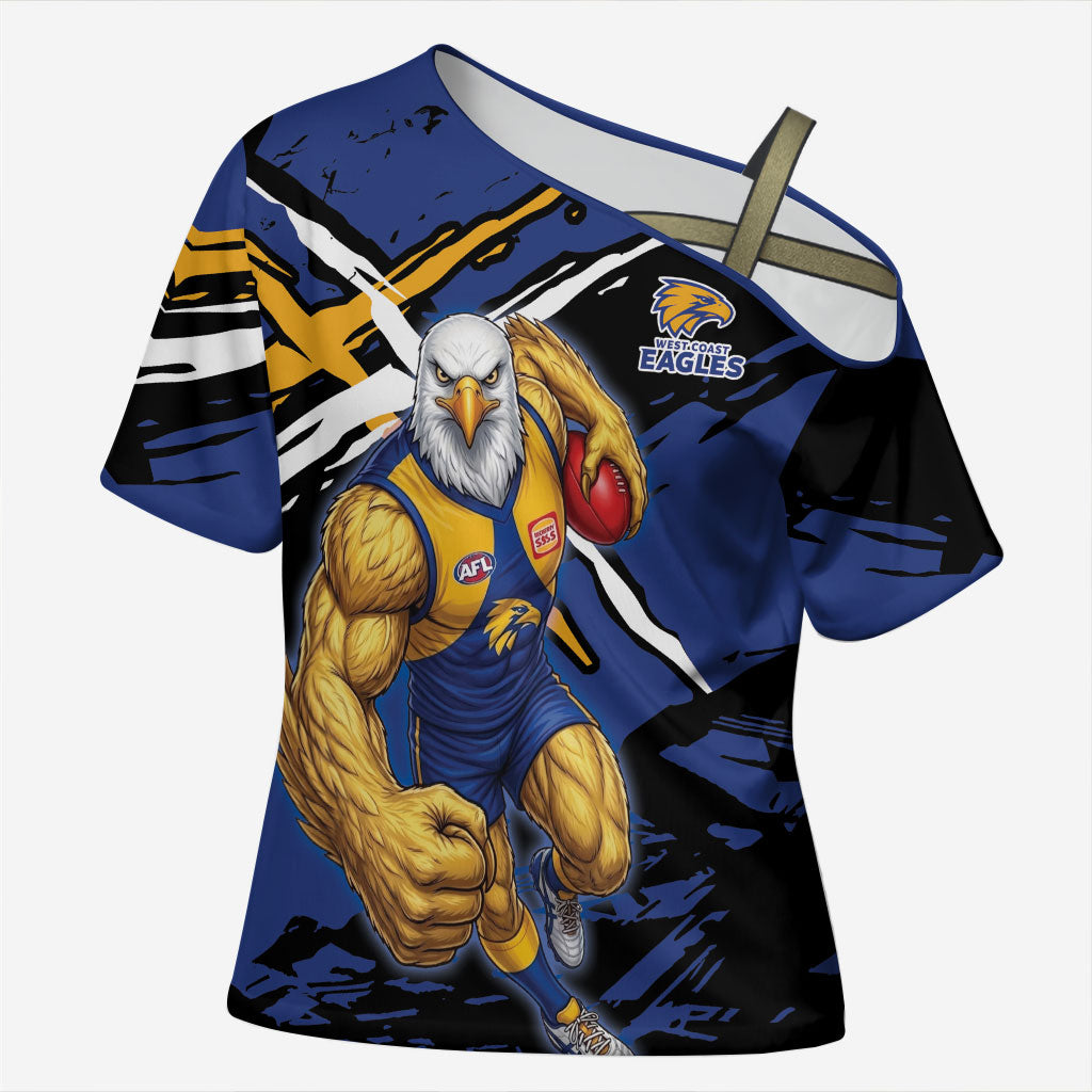 West Coast Eagles Cross Shoulder Shirt Eagles Muscular Mascot Graphic - Abstract Paint Splatter Art