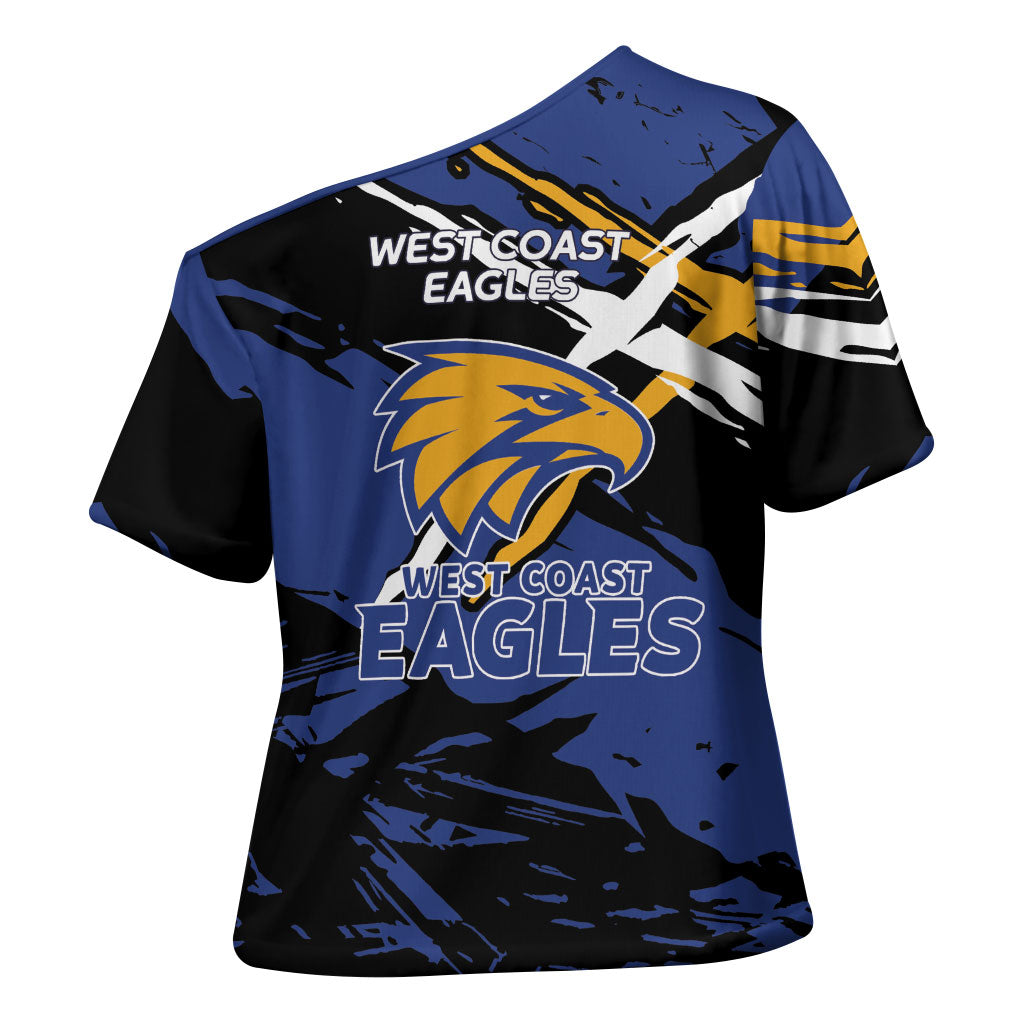 West Coast Eagles Cross Shoulder Shirt Eagles Muscular Mascot Graphic - Abstract Paint Splatter Art