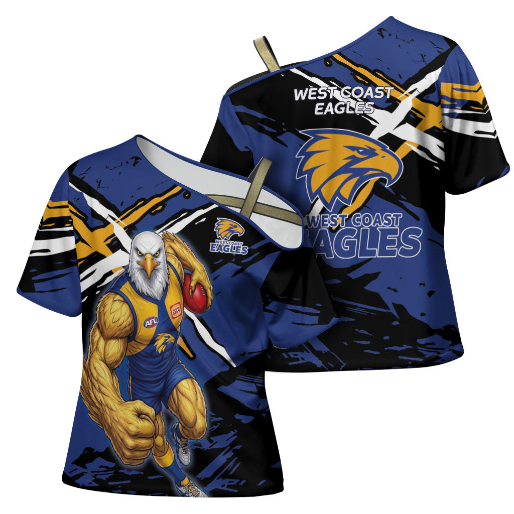 West Coast Eagles Cross Shoulder Shirt Eagles Muscular Mascot Graphic - Abstract Paint Splatter Art