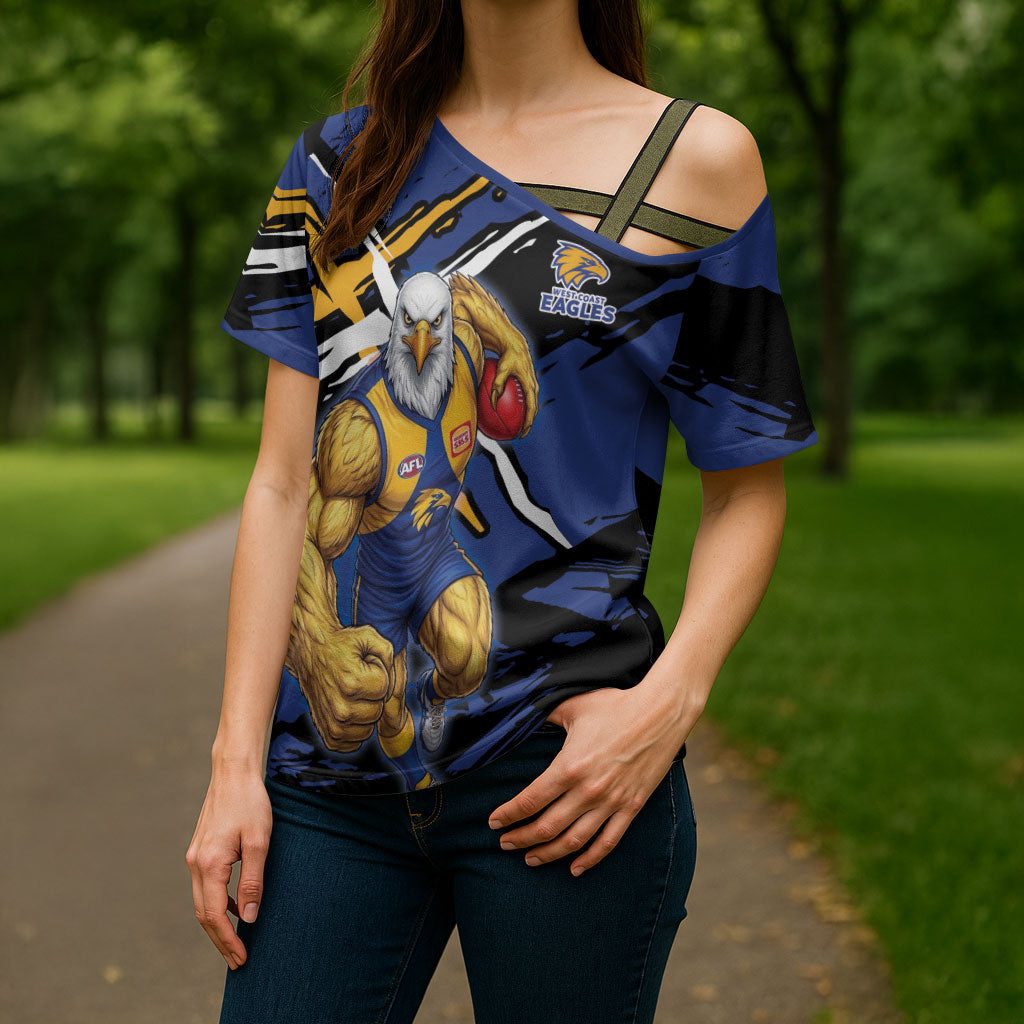 West Coast Eagles Cross Shoulder Shirt Eagles Muscular Mascot Graphic - Abstract Paint Splatter Art