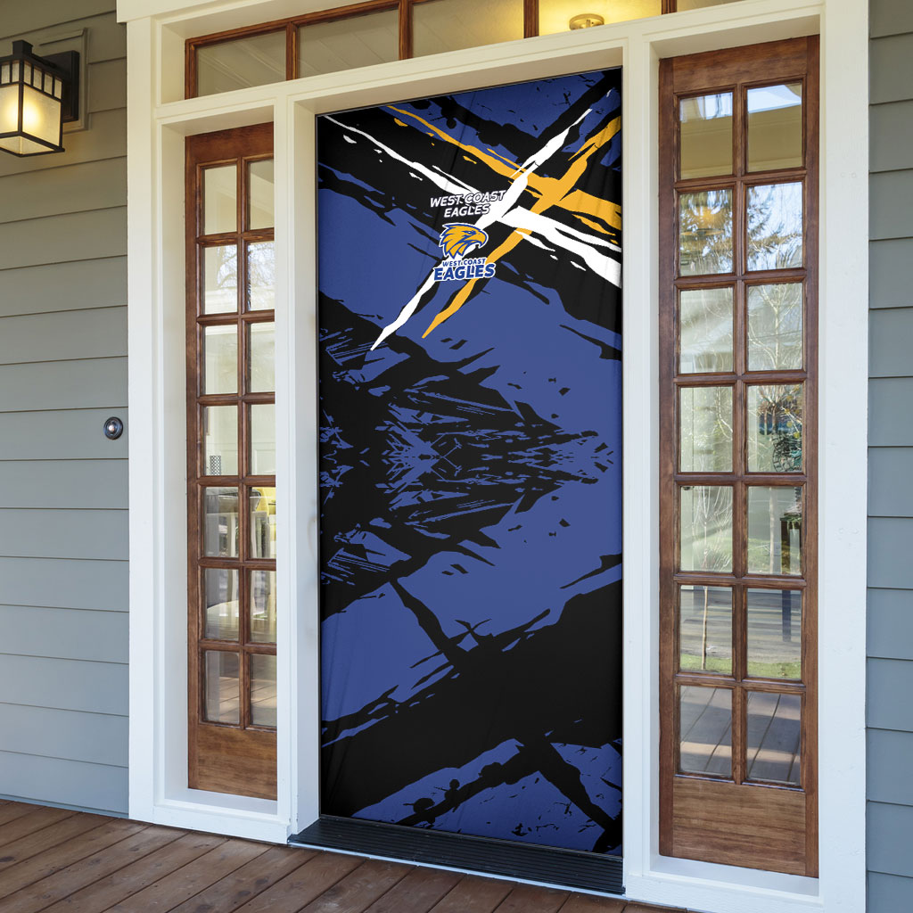 West Coast Eagles Door Cover Eagles Muscular Mascot Graphic - Abstract Paint Splatter Art
