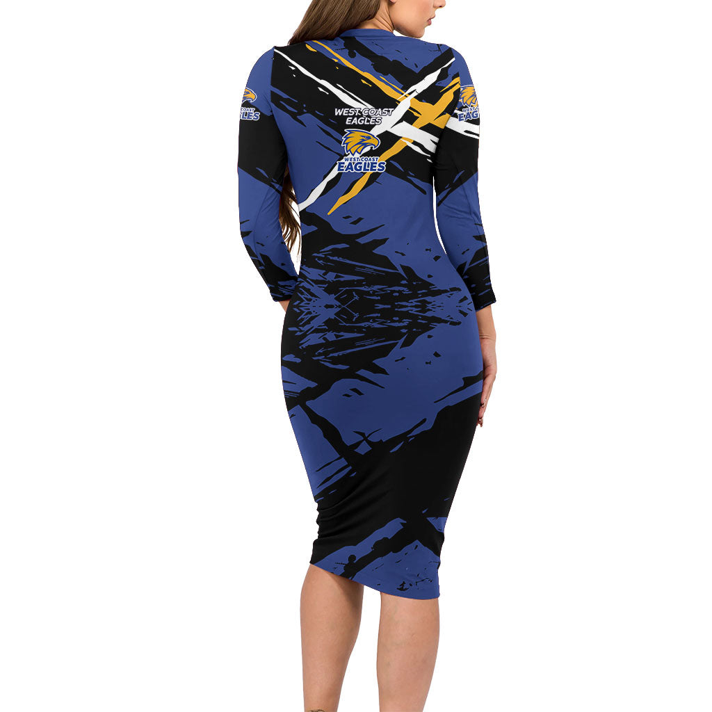 West Coast Eagles Family Matching Long Sleeve Bodycon Dress and Hawaiian Shirt Eagles Muscular Mascot Graphic - Abstract Paint Splatter Art