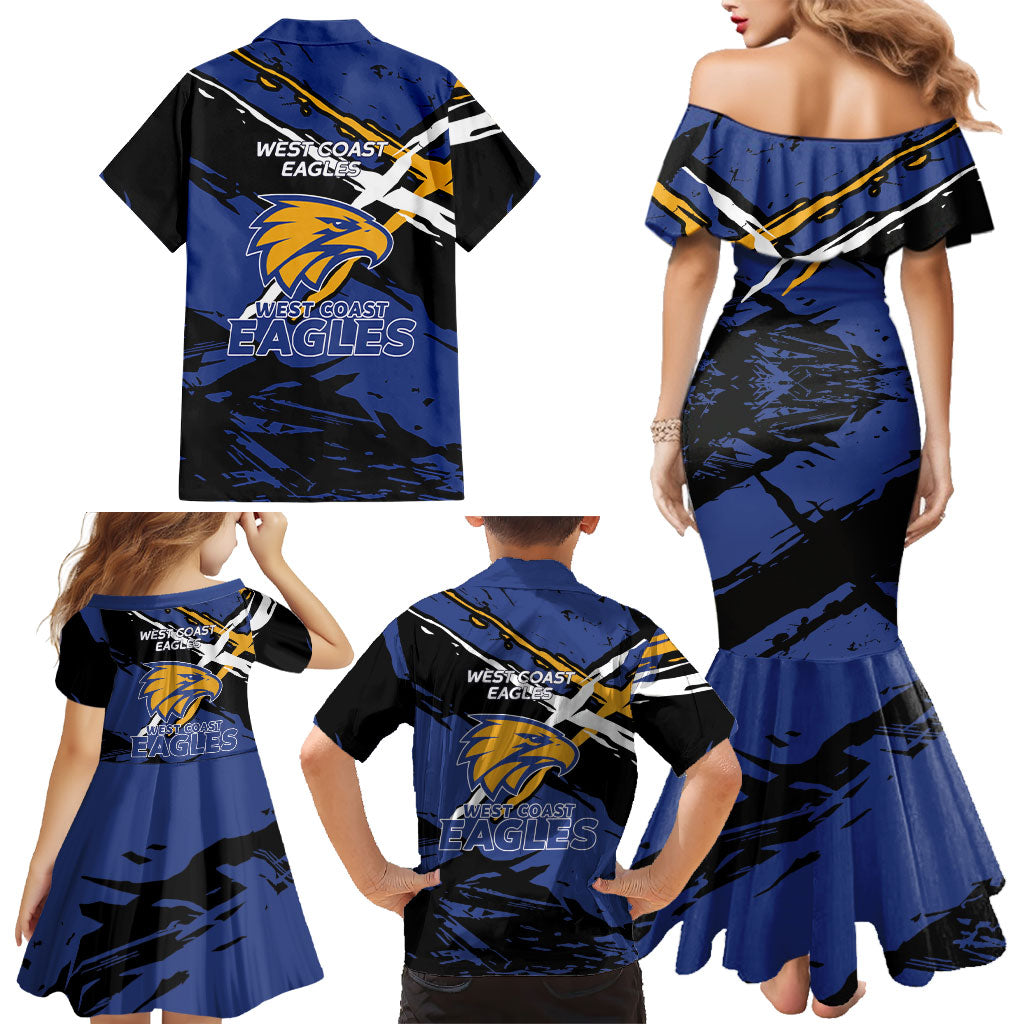 West Coast Eagles Family Matching Mermaid Dress and Hawaiian Shirt Eagles Muscular Mascot Graphic - Abstract Paint Splatter Art