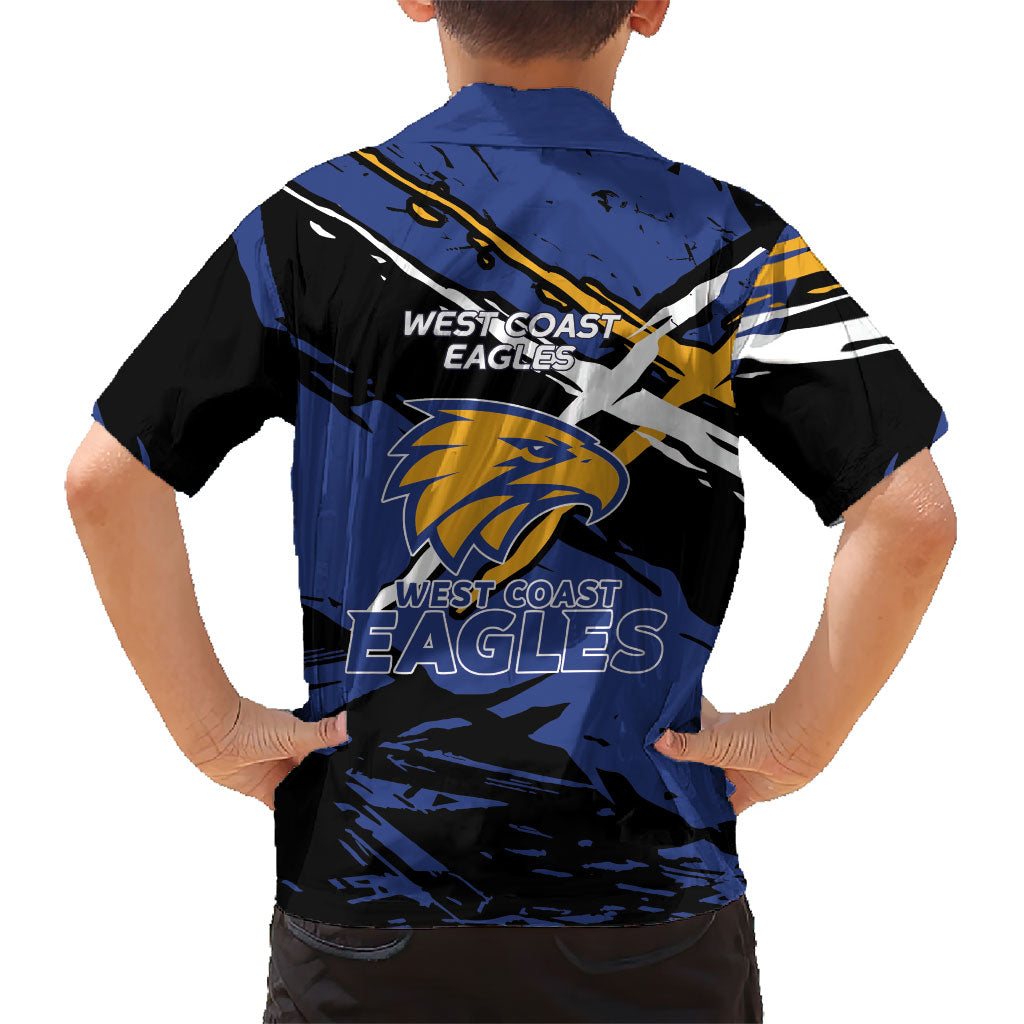 West Coast Eagles Family Matching Off The Shoulder Long Sleeve Dress and Hawaiian Shirt Eagles Muscular Mascot Graphic - Abstract Paint Splatter Art