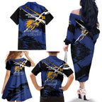 West Coast Eagles Family Matching Off The Shoulder Long Sleeve Dress and Hawaiian Shirt Eagles Muscular Mascot Graphic - Abstract Paint Splatter Art