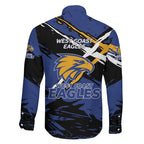 West Coast Eagles Family Matching Off The Shoulder Long Sleeve Dress and Hawaiian Shirt Eagles Muscular Mascot Graphic - Abstract Paint Splatter Art