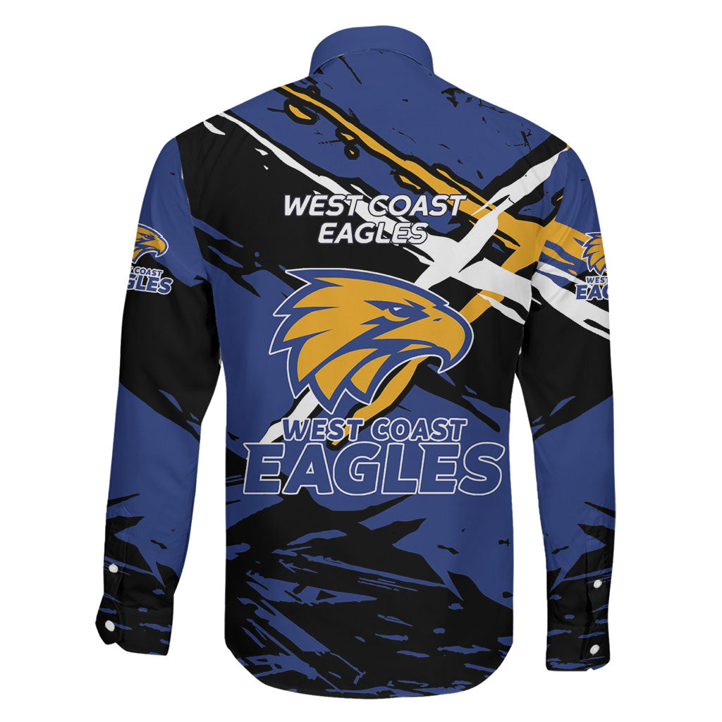 West Coast Eagles Family Matching Off The Shoulder Long Sleeve Dress and Hawaiian Shirt Eagles Muscular Mascot Graphic - Abstract Paint Splatter Art
